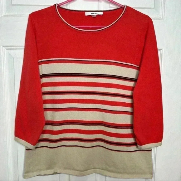 Tanjay Pullover Sweater Stripes Orange / Cream / Black Size  Large - Picture 1 of 16